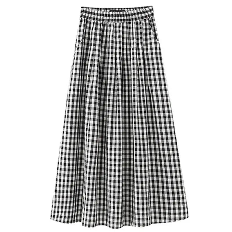Jupe trapèze à carreaux noir et blanc pour femmes, légère, taille haute, longue, pour Petite, aminci