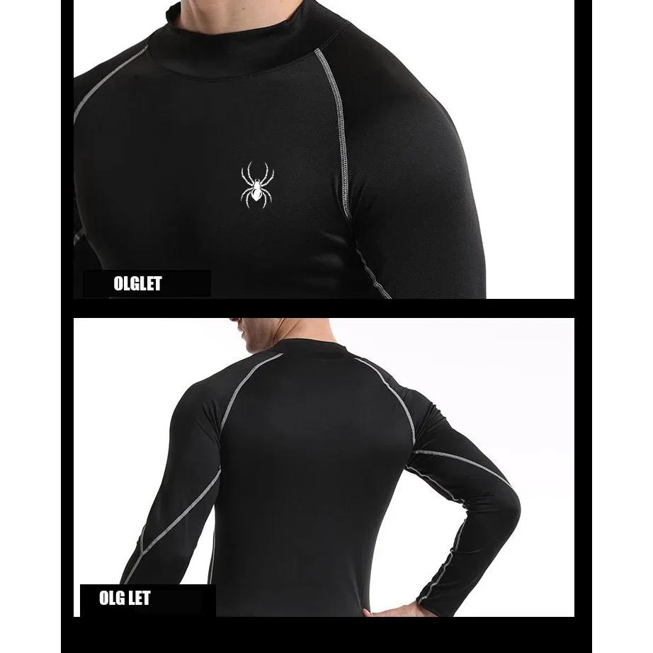 T-shirts de course à manches longues pour hommes, chemises de Sport à Compression, impression araign