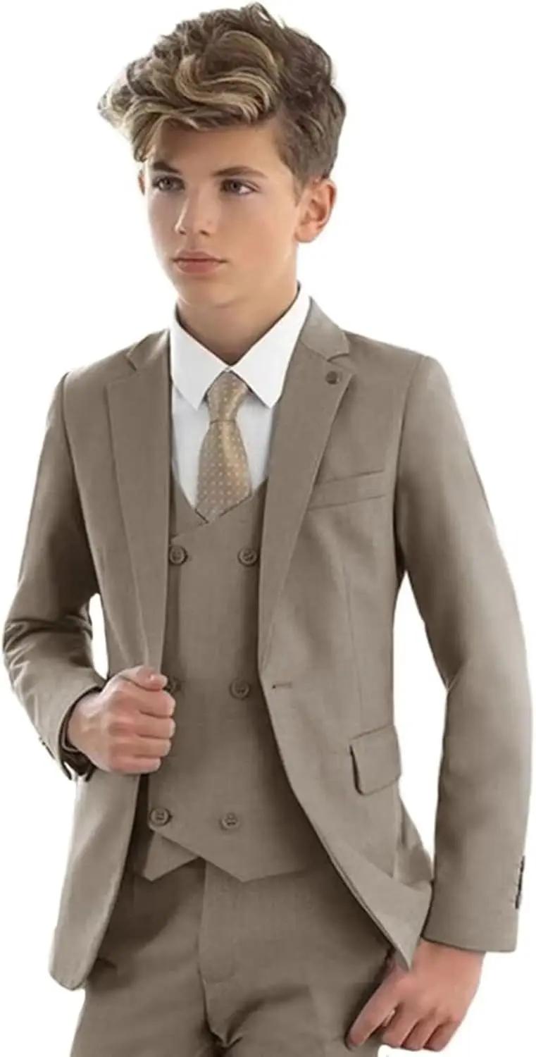 Costume pour garçons, smoking de mariage formel, Blazer à revers, pantalon, gilet, coupe cintrée, en