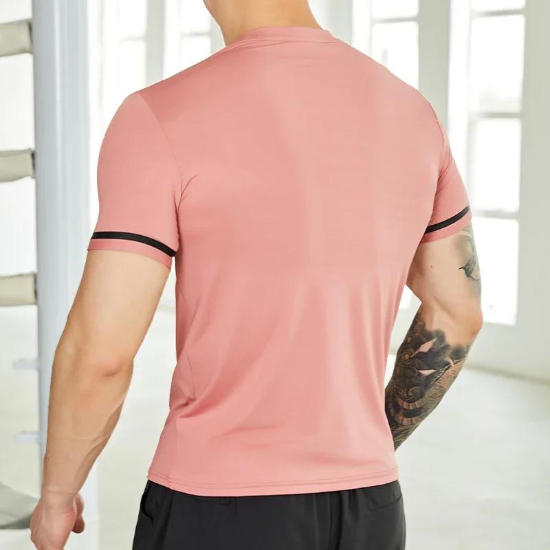 T-Shirt de Fitness à Manches Courtes pour Homme, Haut Respirant Slim Fit, Basket-ball, Football, Cou