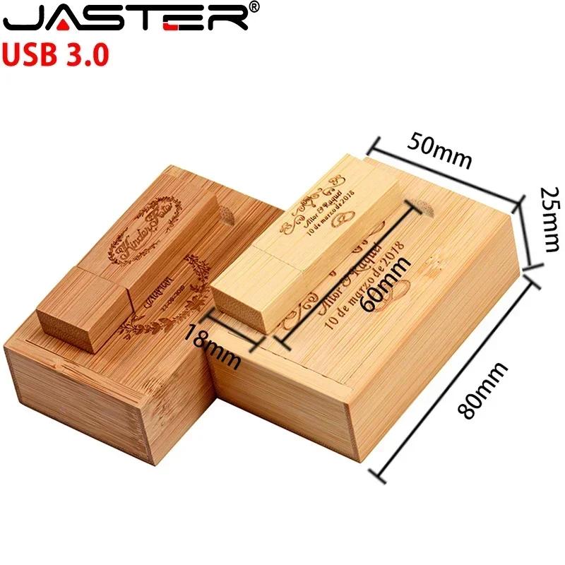 JASTER Lot de 10 clés USB 3.0 en bois, 128 Go, avec logo personnalisé gratuit, clé USB 64 Go, clé US
