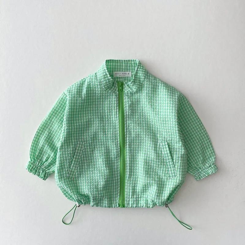 Veste d'été respirante à carreaux fins pour enfants, version coréenne, manches longues, vêtements dé
