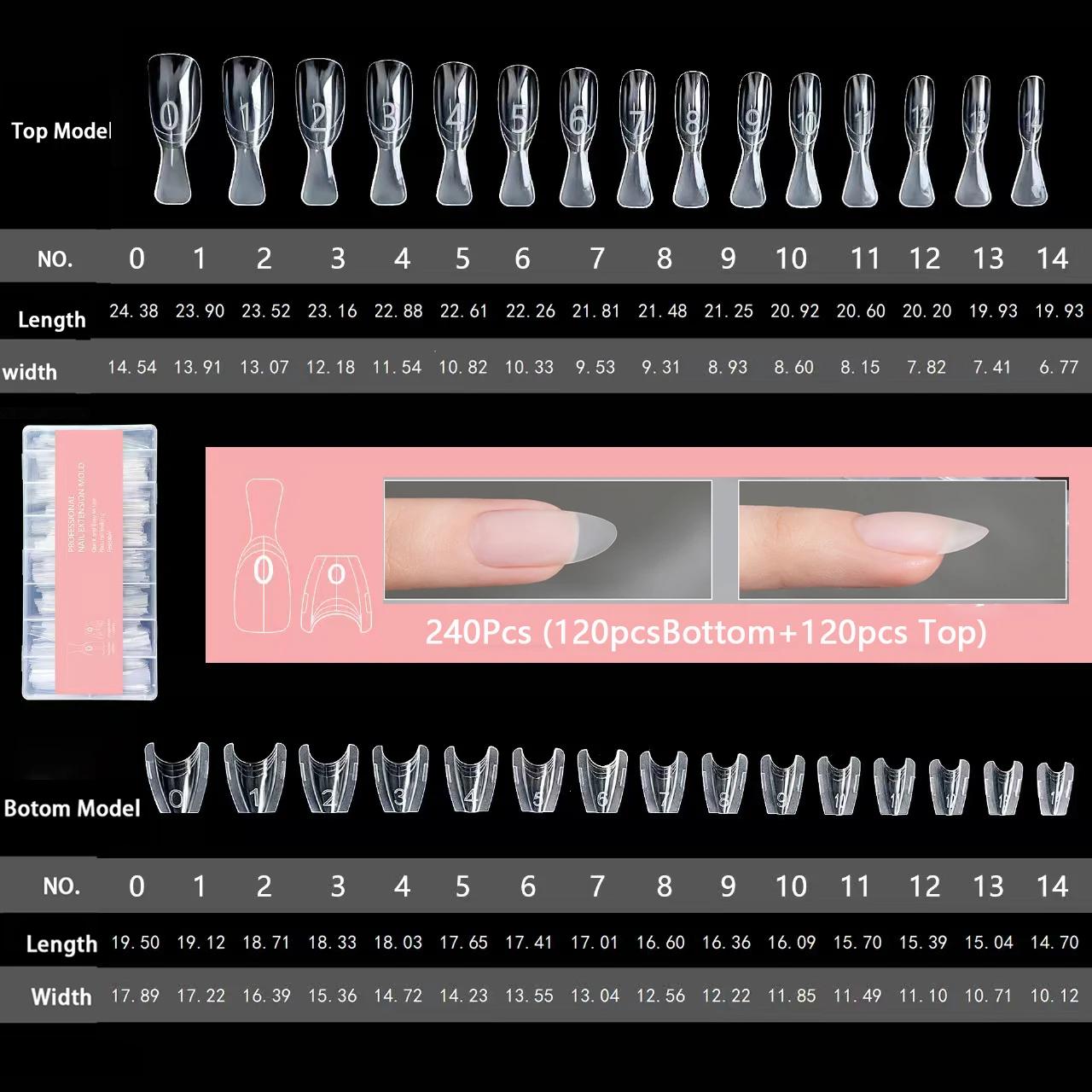 240 Pièces Nouvelles Formes Double pour Ongles Sandwich Réutilisables, Mélange de 15 Tailles, Courte