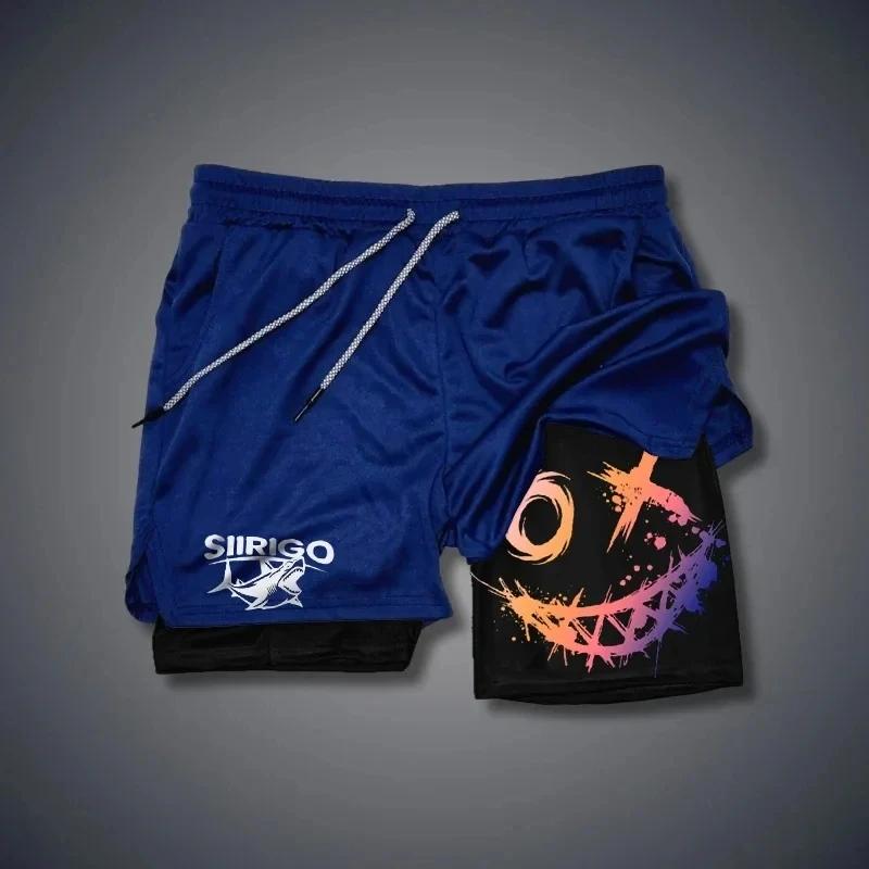 Short de Fitness imprimé visage souriant pour hommes, Double couche 2 en 1, séchage rapide, Fitness,