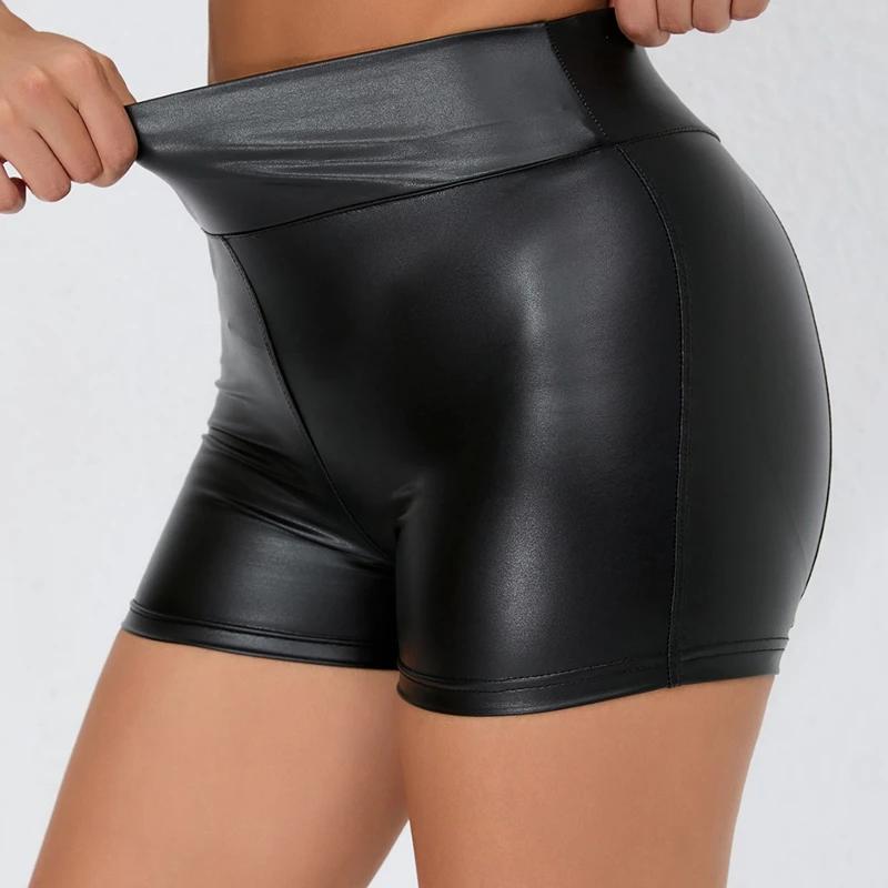 Short en cuir femmes taille haute moulante Push Up noir court Joggers sport Fitness femmes Sexy minc