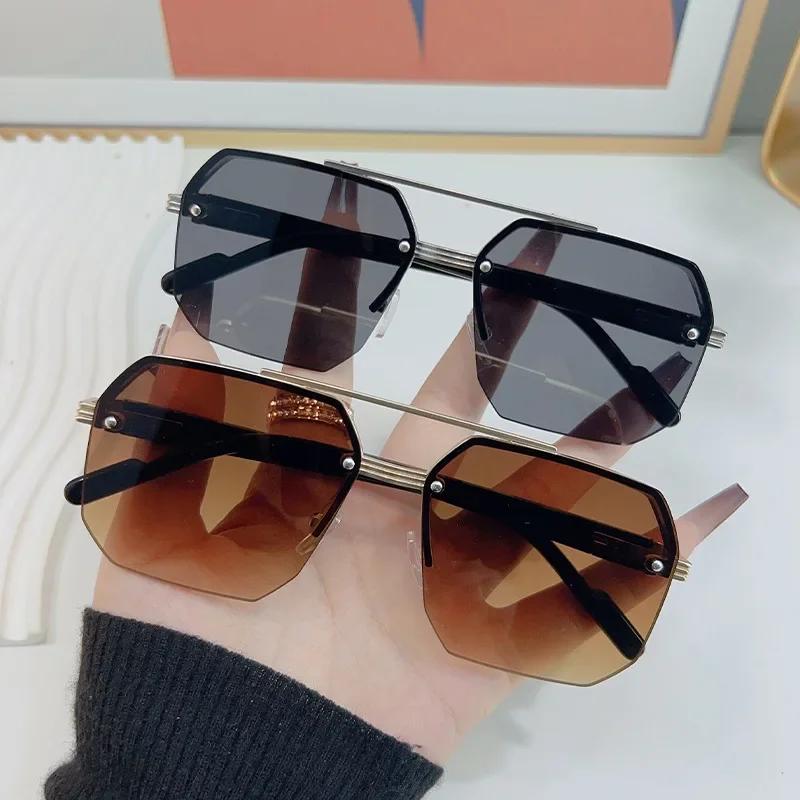 Lunettes de soleil carrées en métal pour hommes, demi-monture, ongles de riz, tendance décontractée,