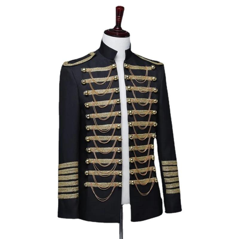 Costume de Prince Steampunk, Veste Militaire à Chaînes et Pompons, Blazer de Chanteur Pop Stars, Ten