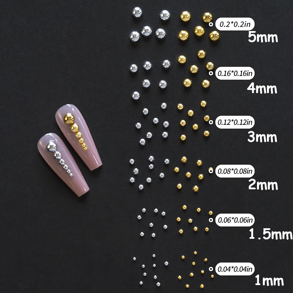 12 grille/boîte or argent demi-rond Caviar perle breloques pour ongles 1/2/3/5mm Flatback rond en ac
