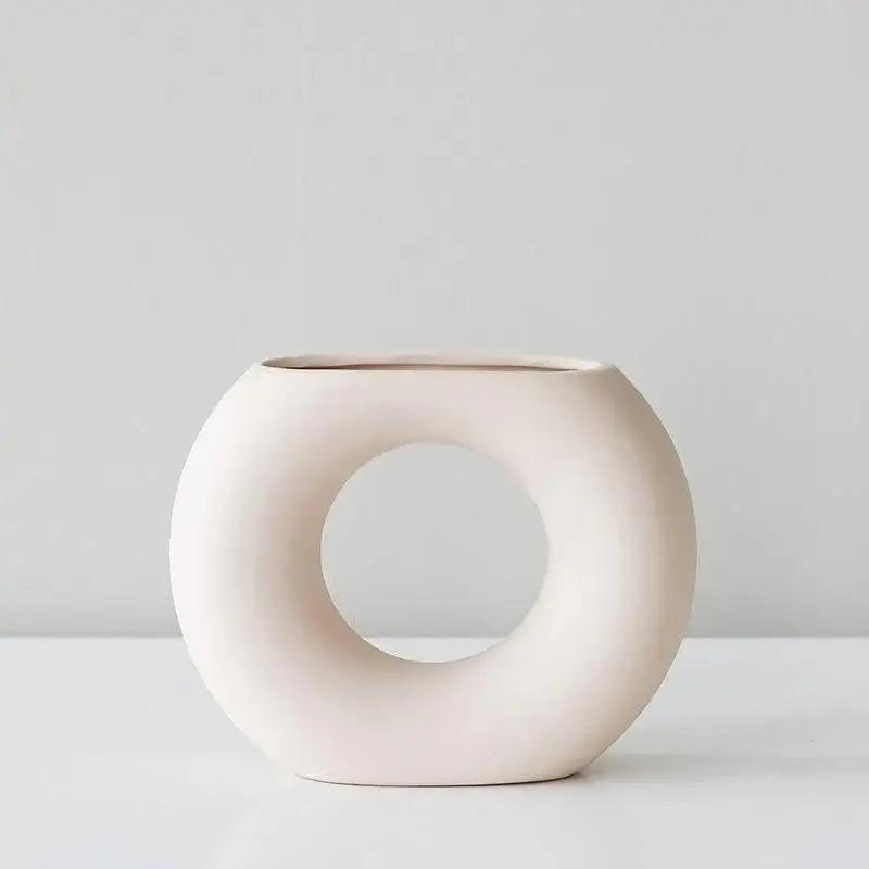 Vase Circulaire Minimaliste en Céramique Fait à la Main, Parfait pour votre Anniversaire, Jour de Fa