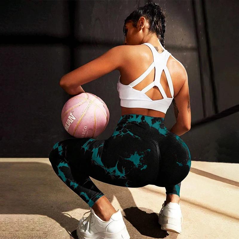 Leggings d'entraînement sans couture Tie Dye pour femmes, taille haute, pantalons de Yoga