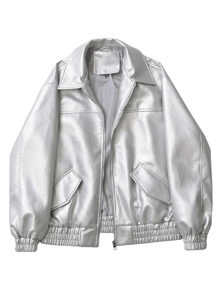 Ailegogo streetwear femmes Vintage Loose court pu faux cuir veste printemps automne femmes zip mante