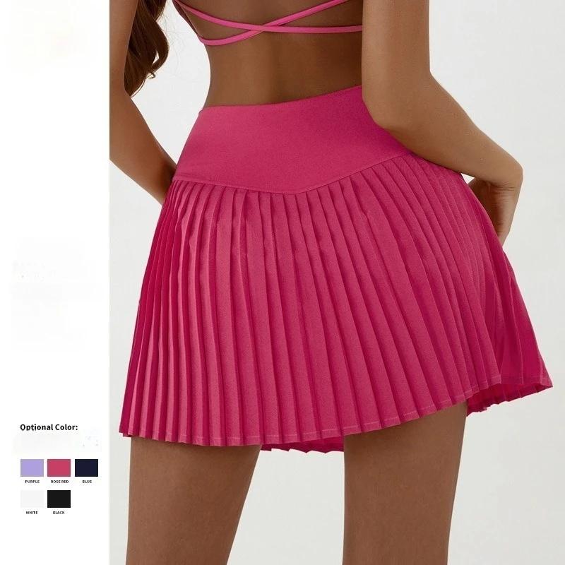 Jupe de tennis plissée taille haute style européen pour femme avec short intégré, jupe-short de yoga