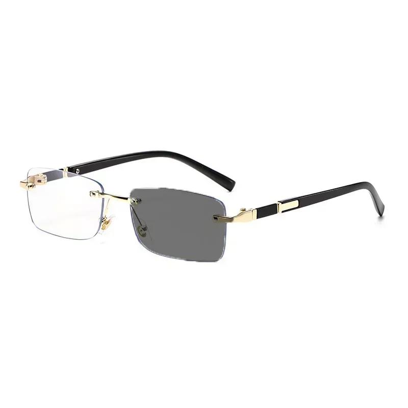 Lunettes de myopie photochromiques carrées sans bords pour hommes et femmes, Anti-UV, pour myopie, r