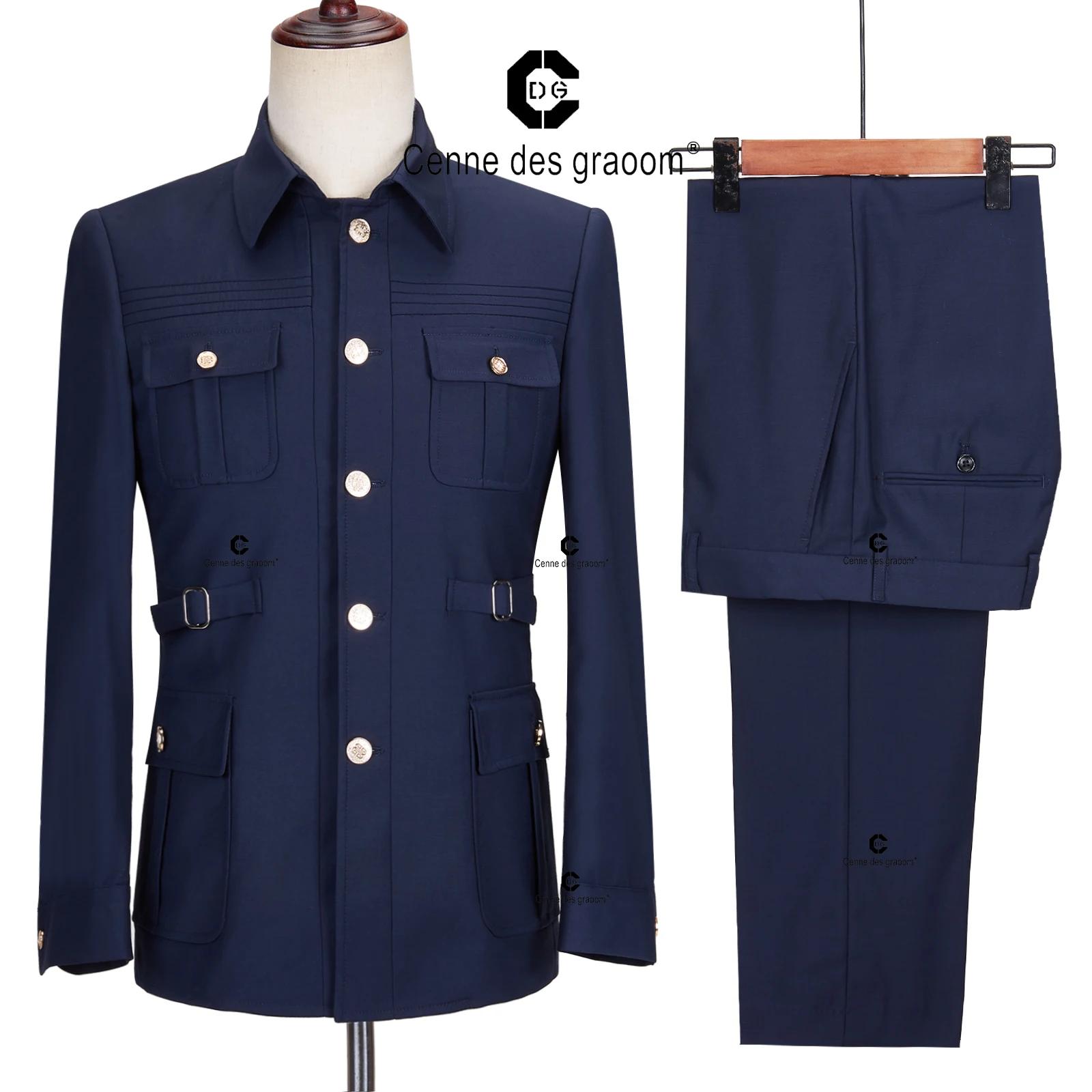 Cenne Des Graoom – Costume Safari pour Homme, boutons dorés, col carré sur mesure, formel, décontrac