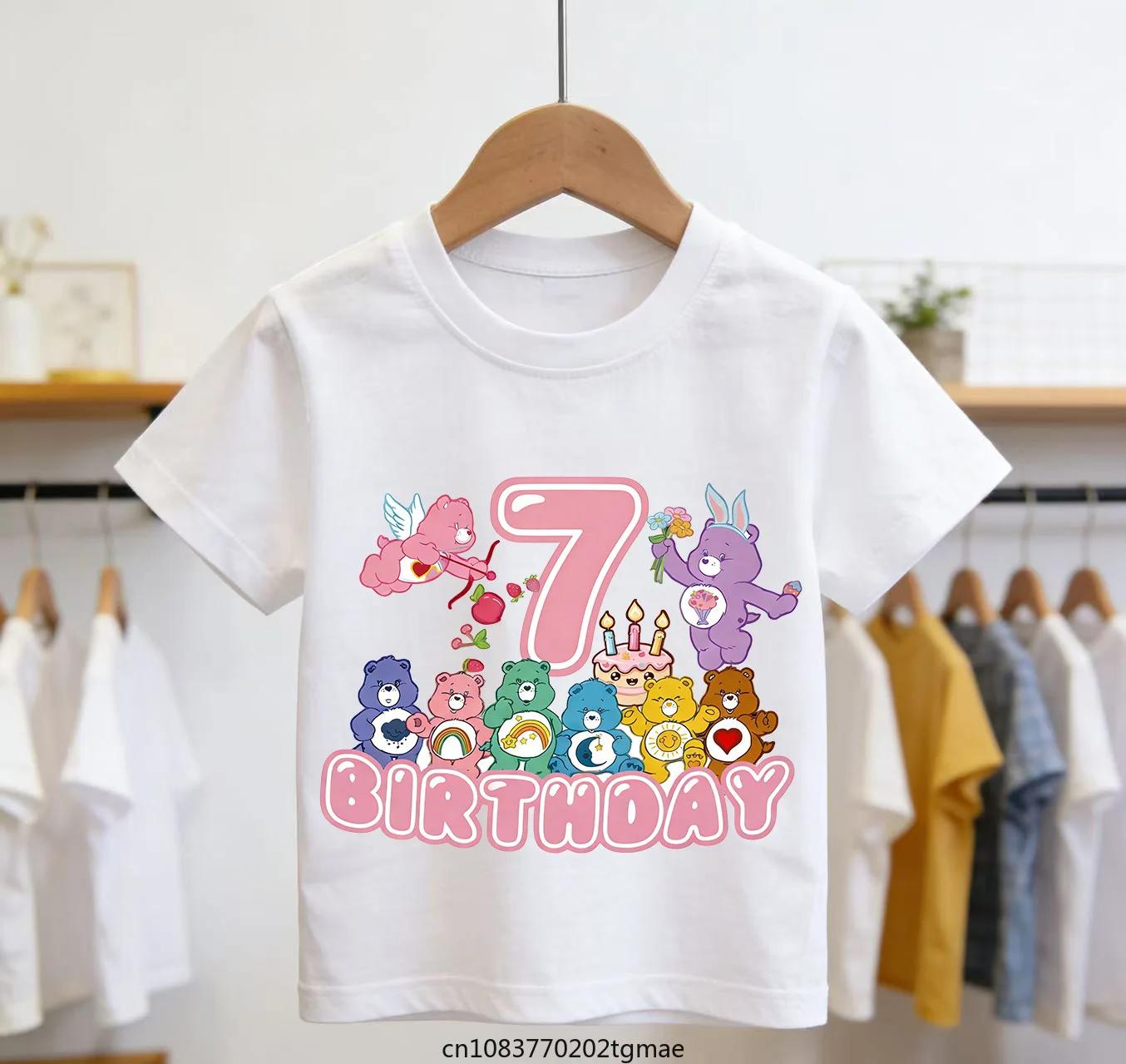 T-shirt à manches courtes pour filles, avec numéro d'anniversaire, motif Care Bear, pour enfants, ét