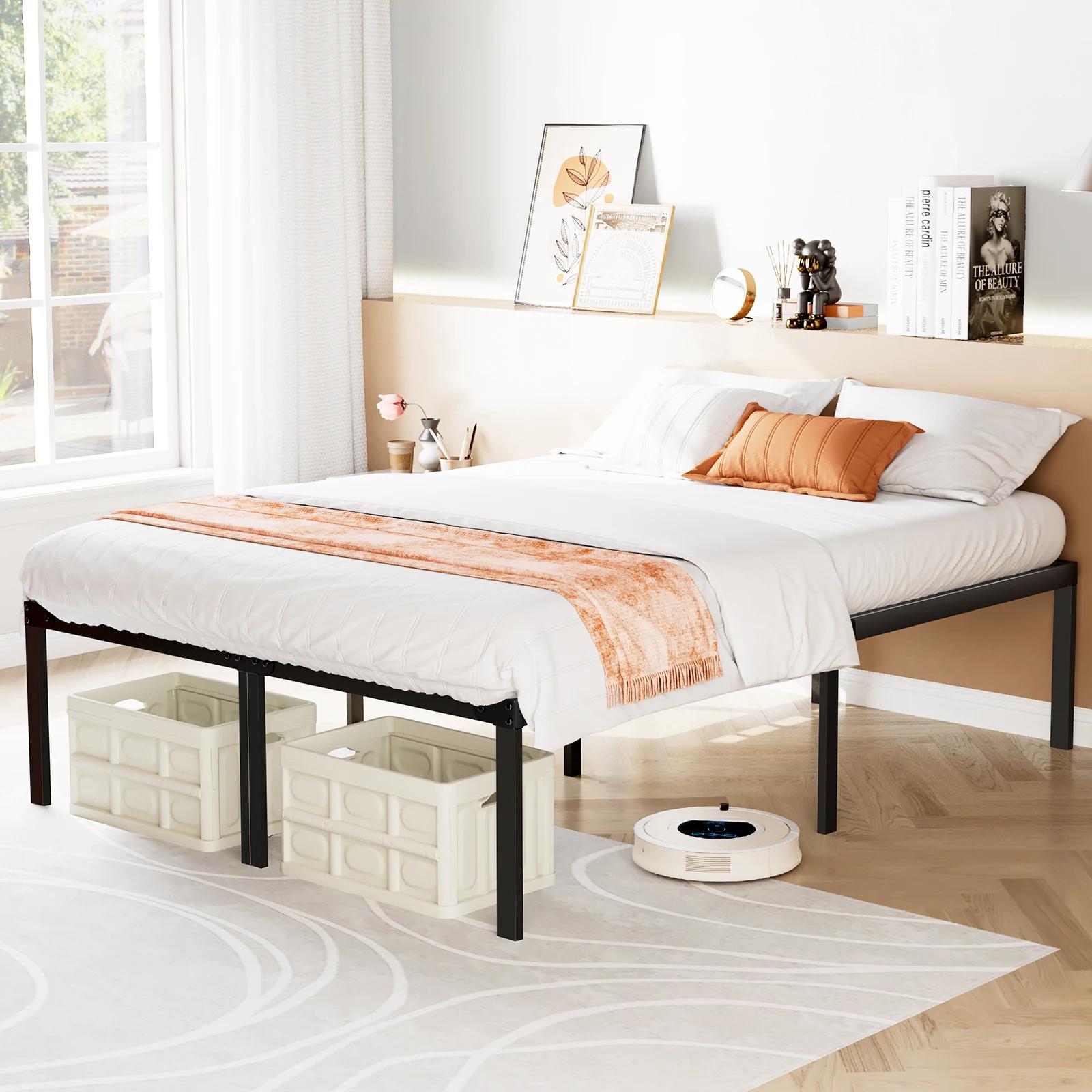 JIAN-Cadre de lit simple en métal avec espace de rangement, support à lattes en acier robuste, 350lb