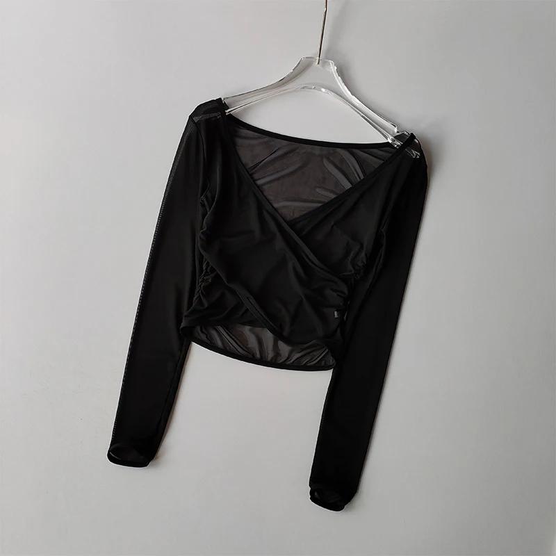 T-shirt sport col V maille respirante - Yoga running fitness - Manches longues entraînement