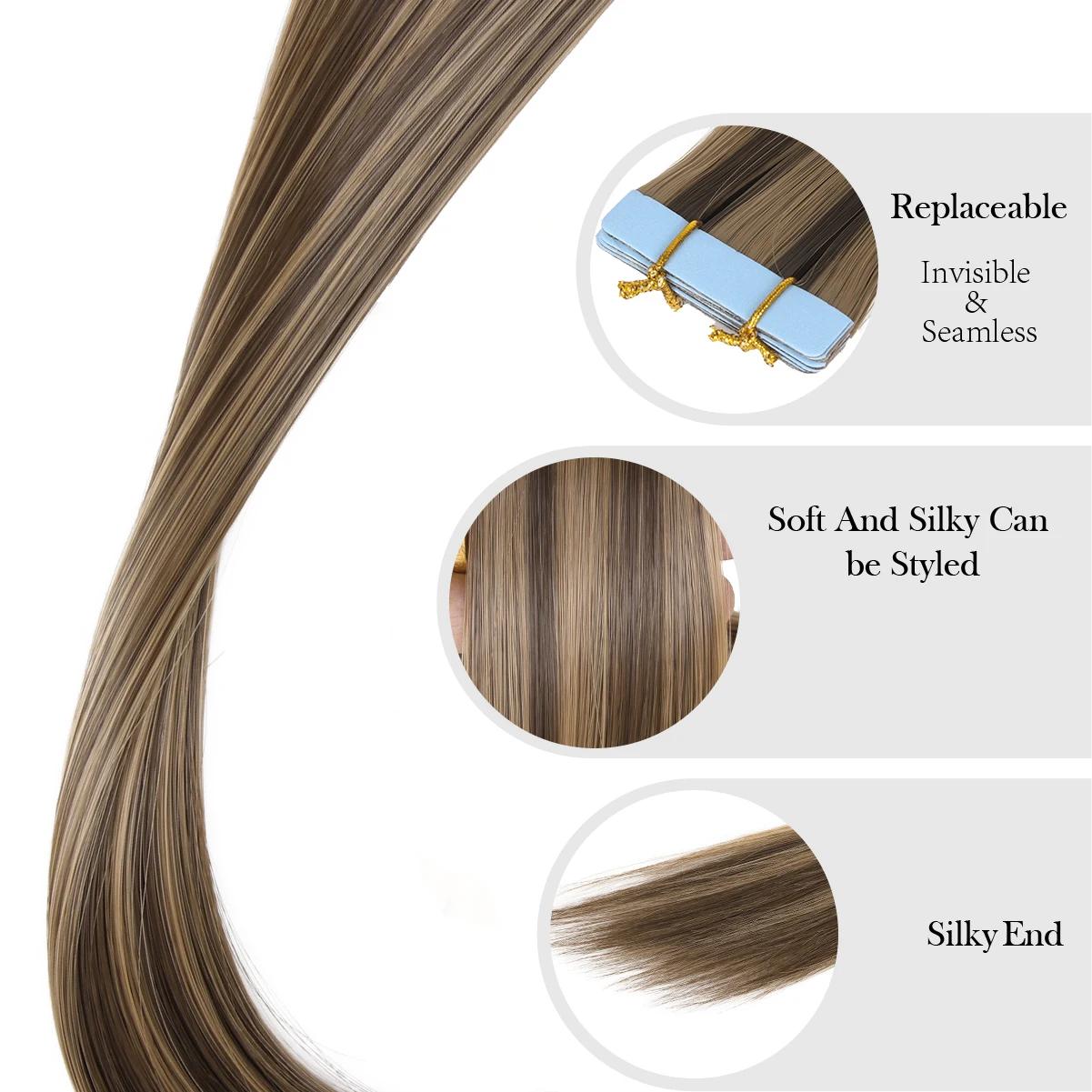 20 pouces 10 pièces bande dans les Extensions de cheveux synthétique longue bande droite postiche sa