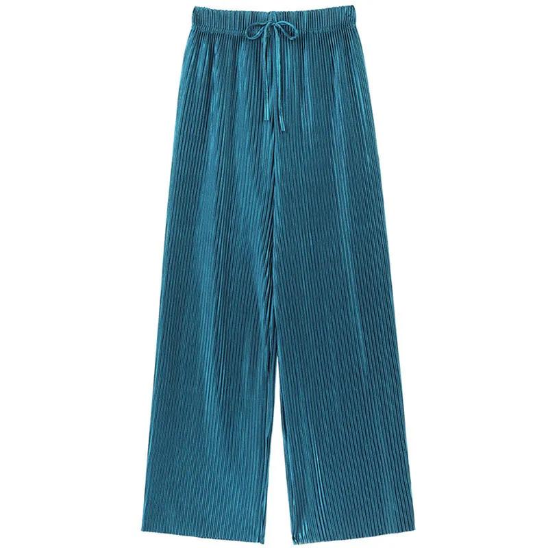 Pantalon plissé à jambes larges pour femmes, taille élastique, mode d'été, pantalon décontracté