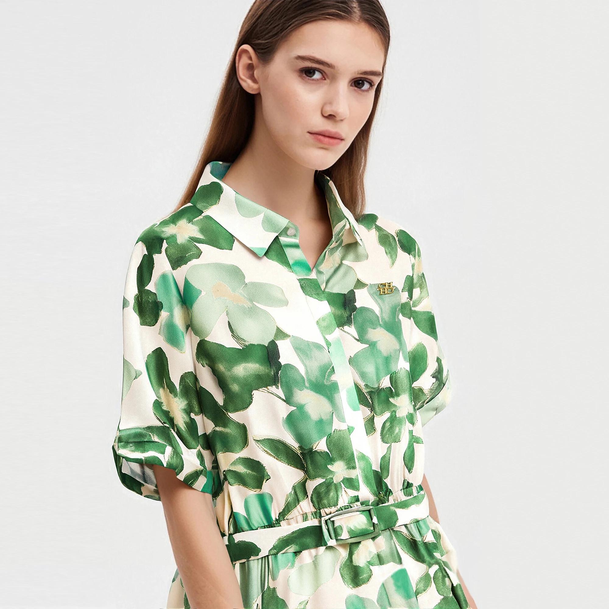 CHCH robe femme nouvelle robe longue femme imprimé fleur verte avec ceinture