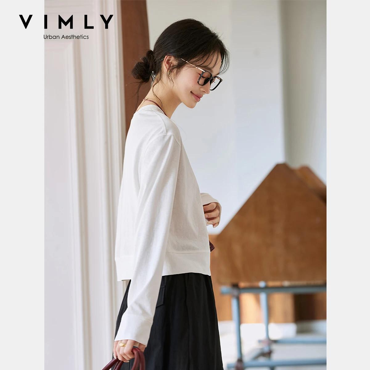 T-shirt en coton blanc pour femme VIMLY, collection Printemps 2026, col rond, manches longues, coupe