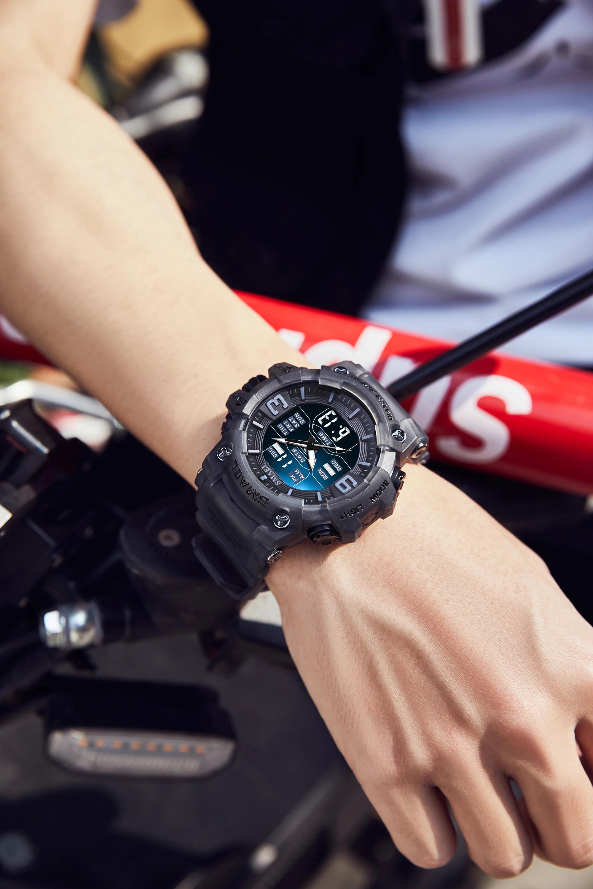 SMAEL-Montre de sport à quartz avec alarme lumineuse LED, montres-bracelets automatiques, affichage