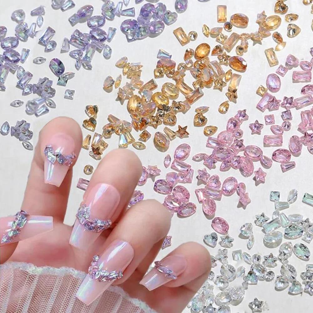 Mini breloques en Zircon pour Nail Art, 50 pièces/sac 5A, mélange de formes scintillantes, fond plat