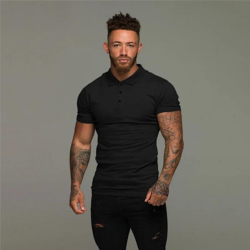 Polo homme manches courtes coton respirant fitness - T-shirt sport musculation course solide