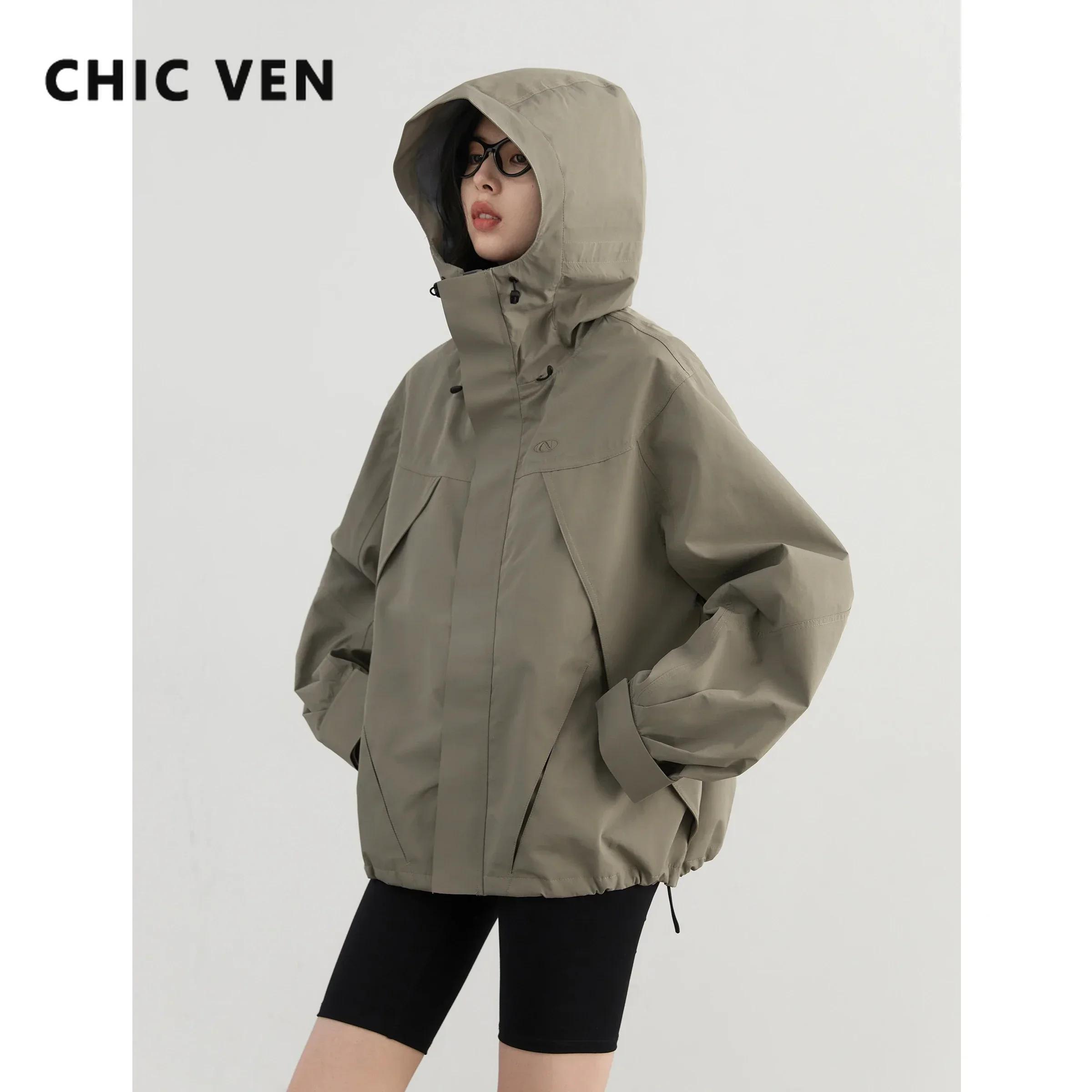 CHIC VEN-Veste de dehors à Capuche pour Femme, Manteau Court, Coupe-Vent, Solide, Extérieur, Automne
