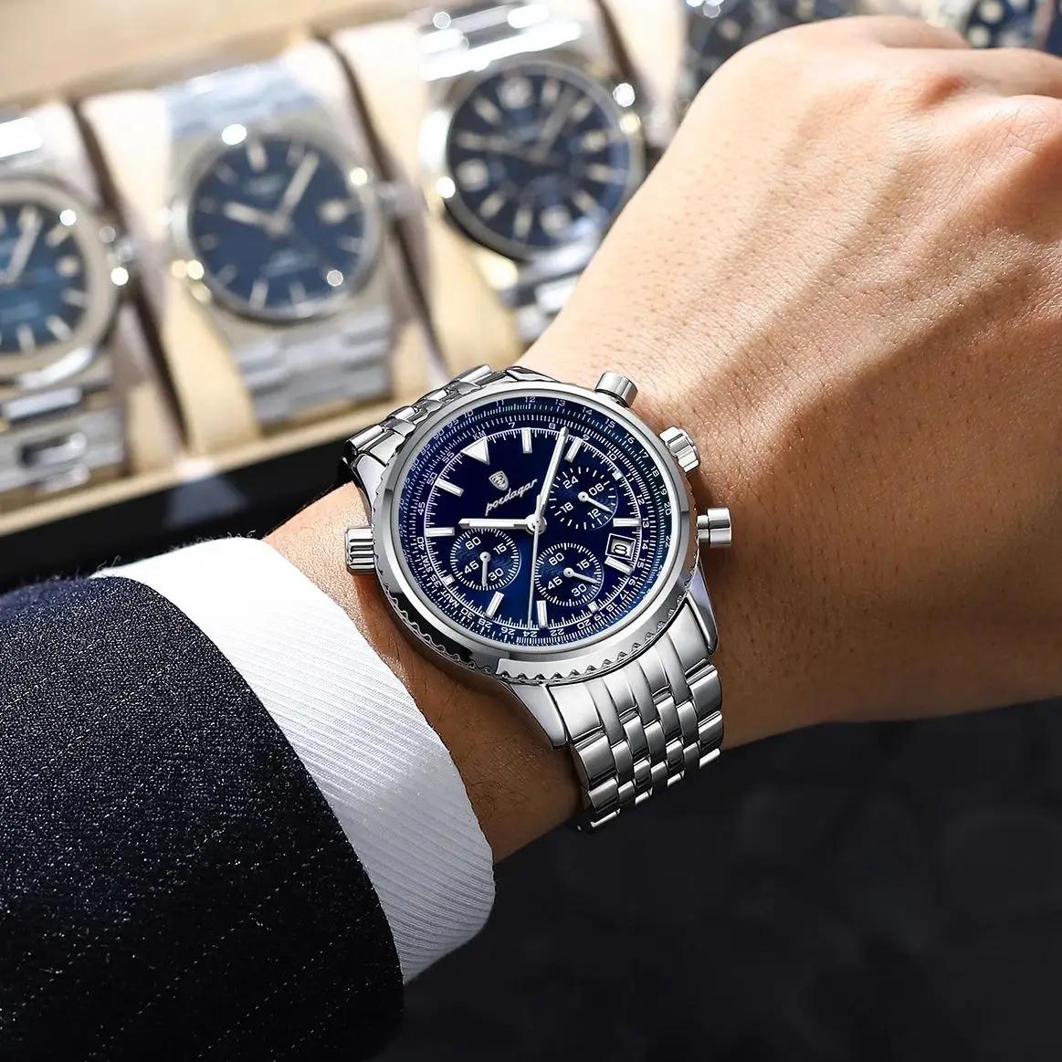 POEDAGAR mode militaire hommes montres étanche lumineux Date chronographe homme montre en acier inox