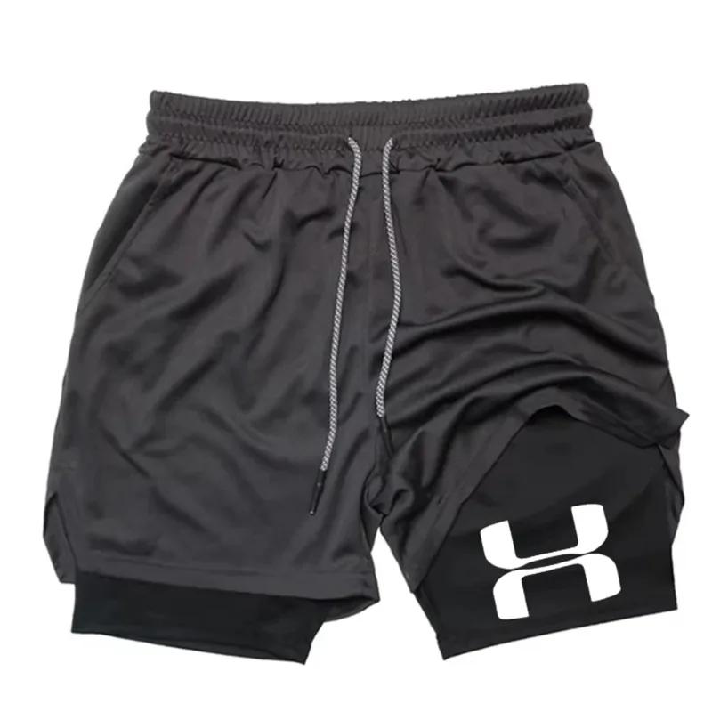 Shorts de course pour hommes 2-en-1, double couche, séchage rapide, pour la gym, le fitness, l'entra