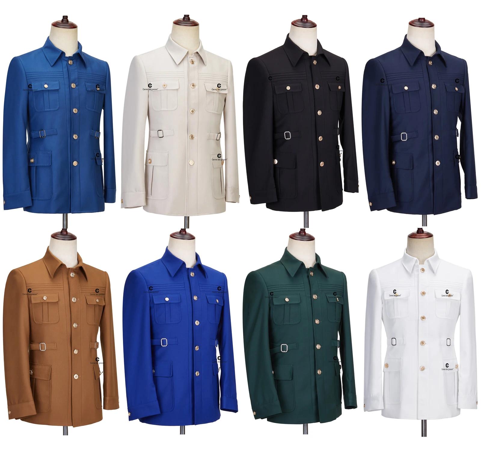 Cenne Des Graoom – Costume Safari pour Homme, boutons dorés, col carré sur mesure, formel, décontrac