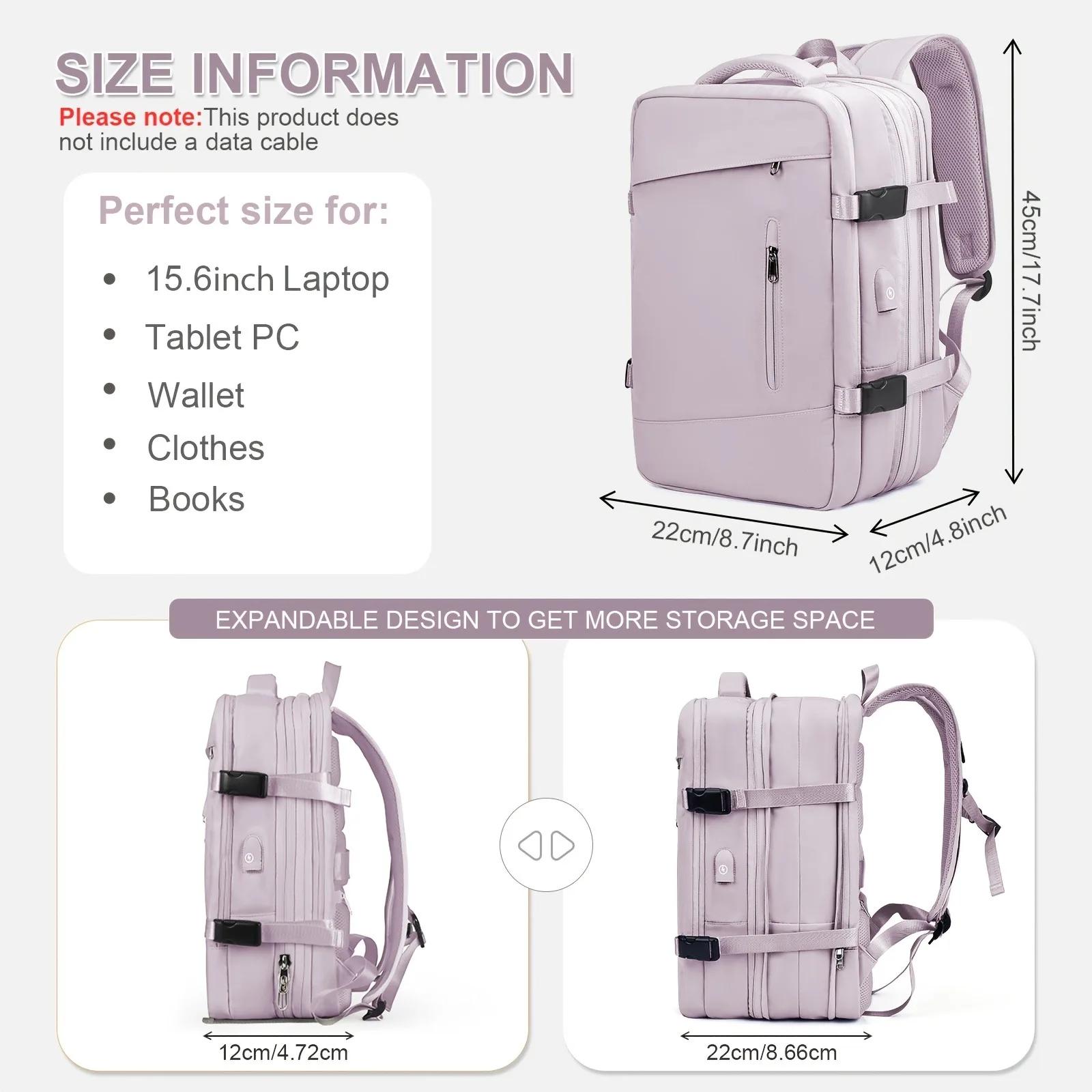 Sac à dos de voyage antivol extensible pour femme avec compartiment principal extensible (180 ° ), C