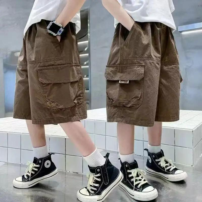 UNITIM Short d'été pour garçons, fin, uni, avec demi-bretelles, décontracté, taille élastique, pour