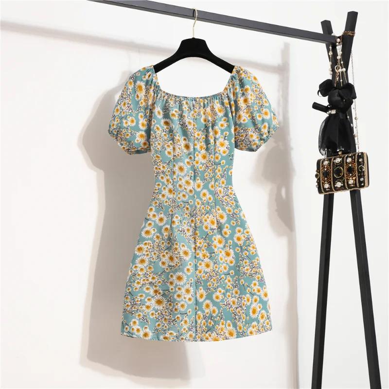 Femmes Mini Robes D'été Mode Femme Robes Imprimé Floral Robes En Mousseline De Soie Fronces Plissée