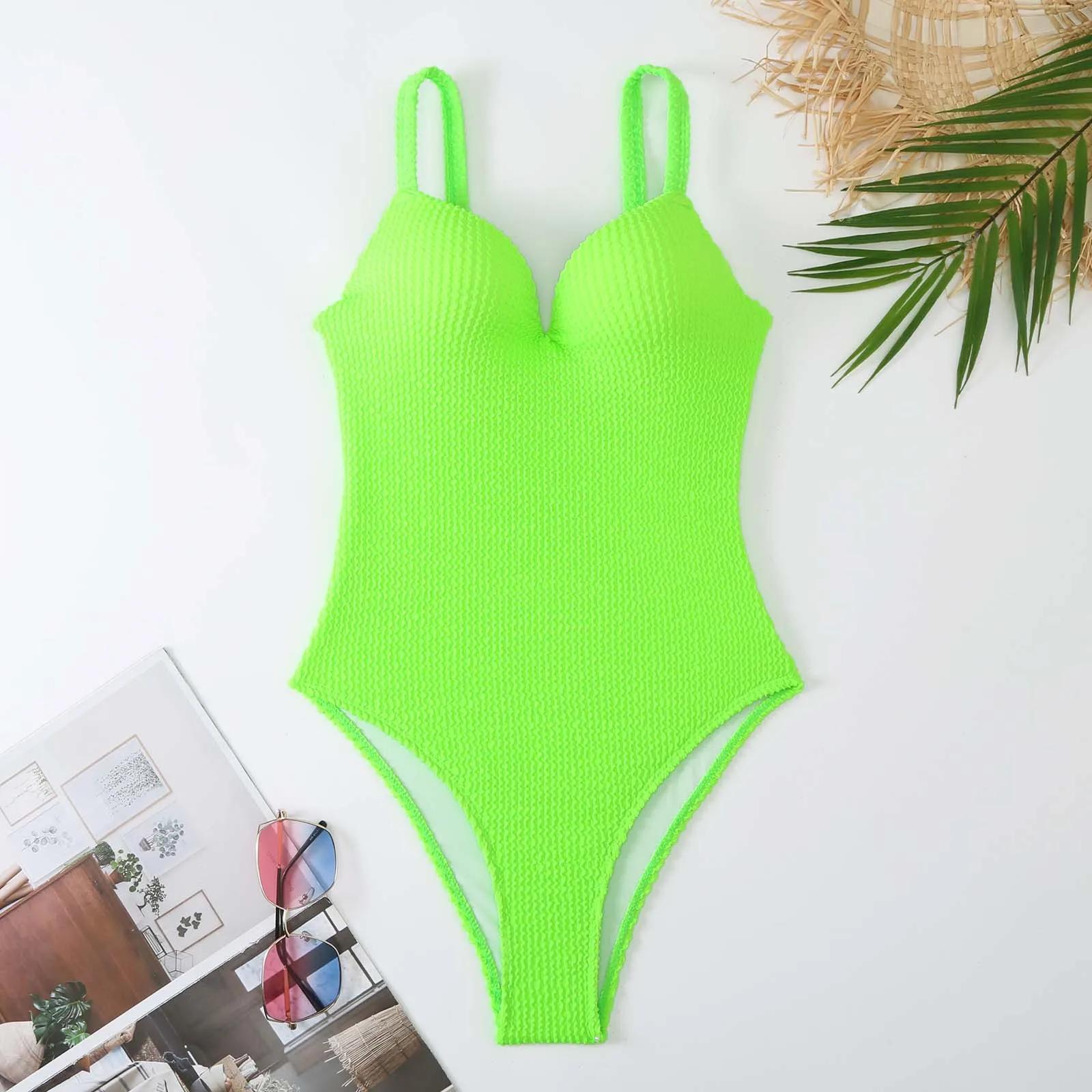 Maillot de bain une pièce push-up 2026 pour femme, couleur unie, combinaison de bain, tenue de plage