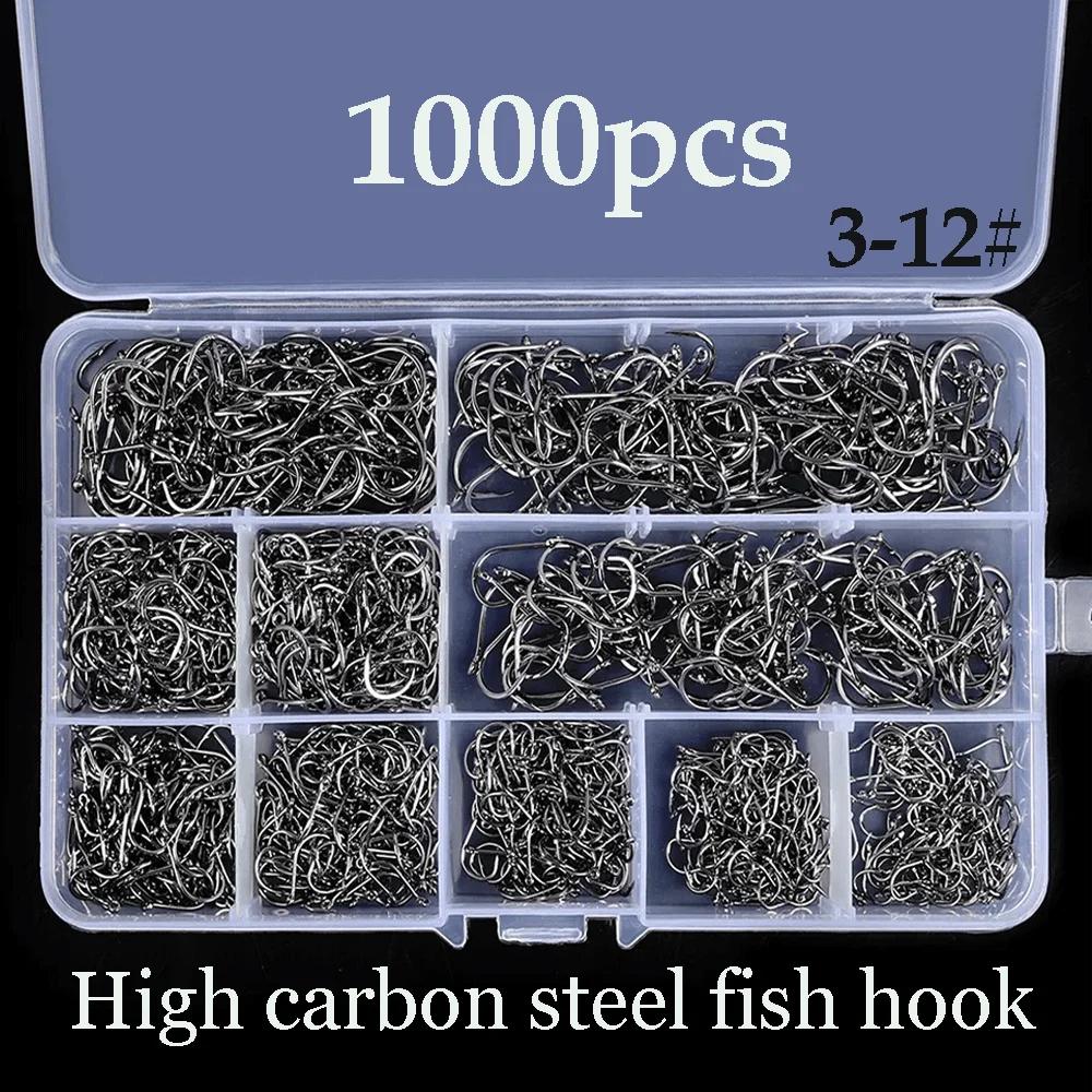 Hameçons de pêche 100-1000 pièces de boîte à hameçons ensemble eau salée eau douce acier à haute ten