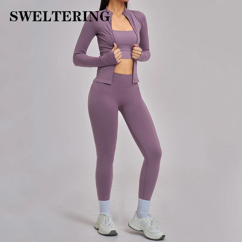 Ensemble de 3 pièces de vêtements de sport pour femmes, ensembles de survêtements de yoga sans coutu