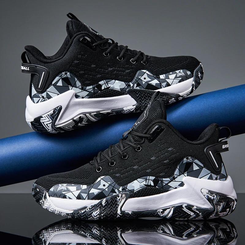 Chaussures de basket-ball en maille respirante et absorbant les chocs pour hommes, bottes de sport a