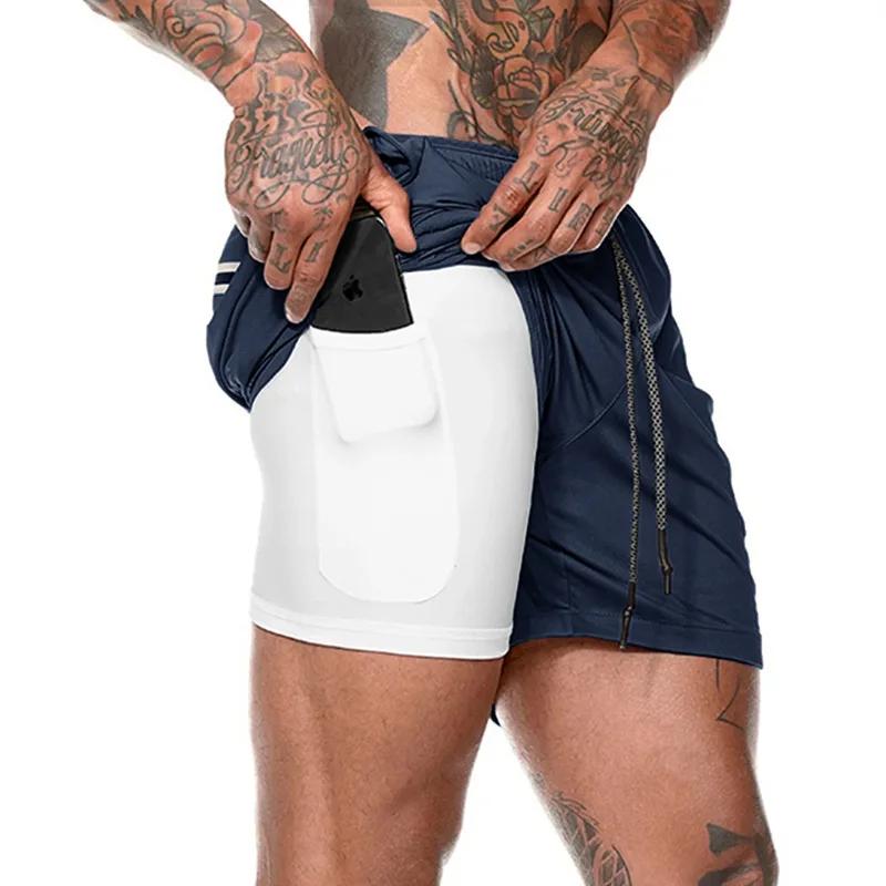 Short de course 2 en 1 pour hommes, short de sport à double pont, à séchage rapide, pour Jogging, Gy