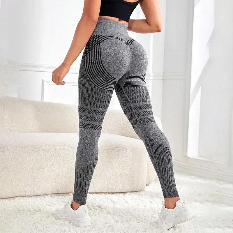 Leggings en tricot sans couture pour femmes, collants élastiques taille haute, entraînement de gymna