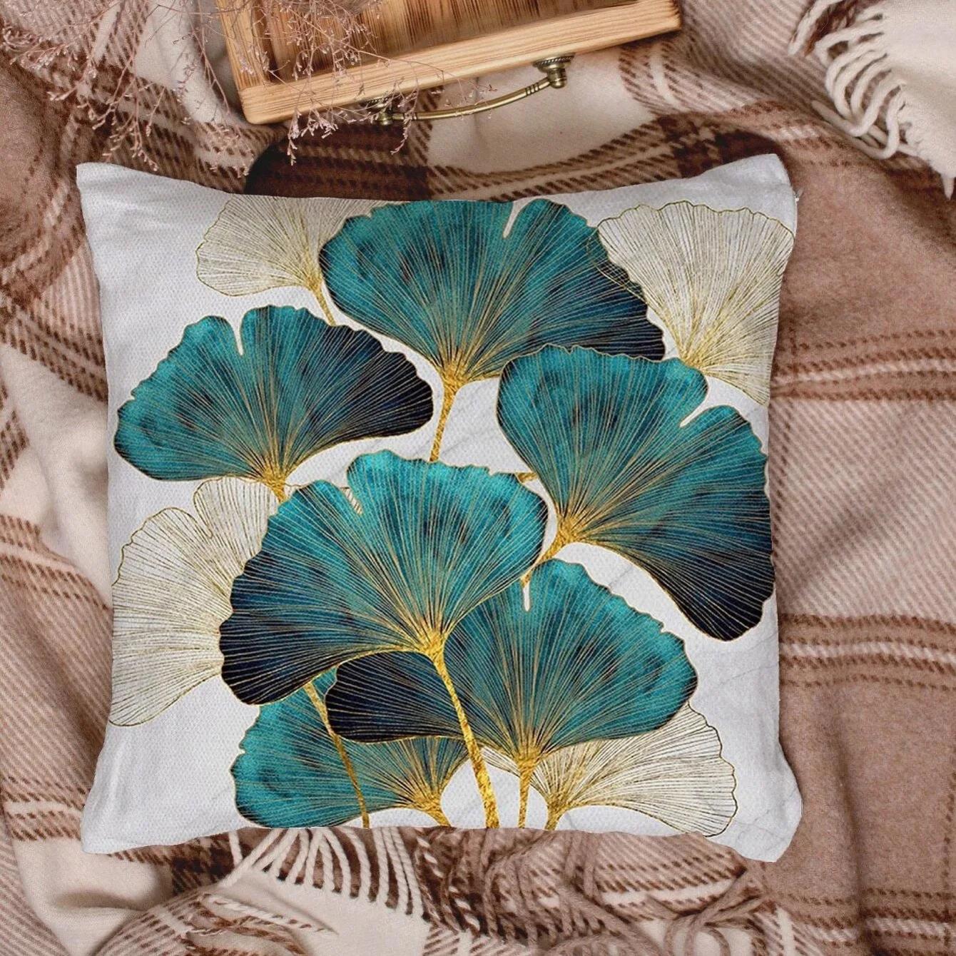 Taie d'oreiller imprimée feuilles de Ginkgo, 1 pièce, Design en peluche doux et confortable pour un