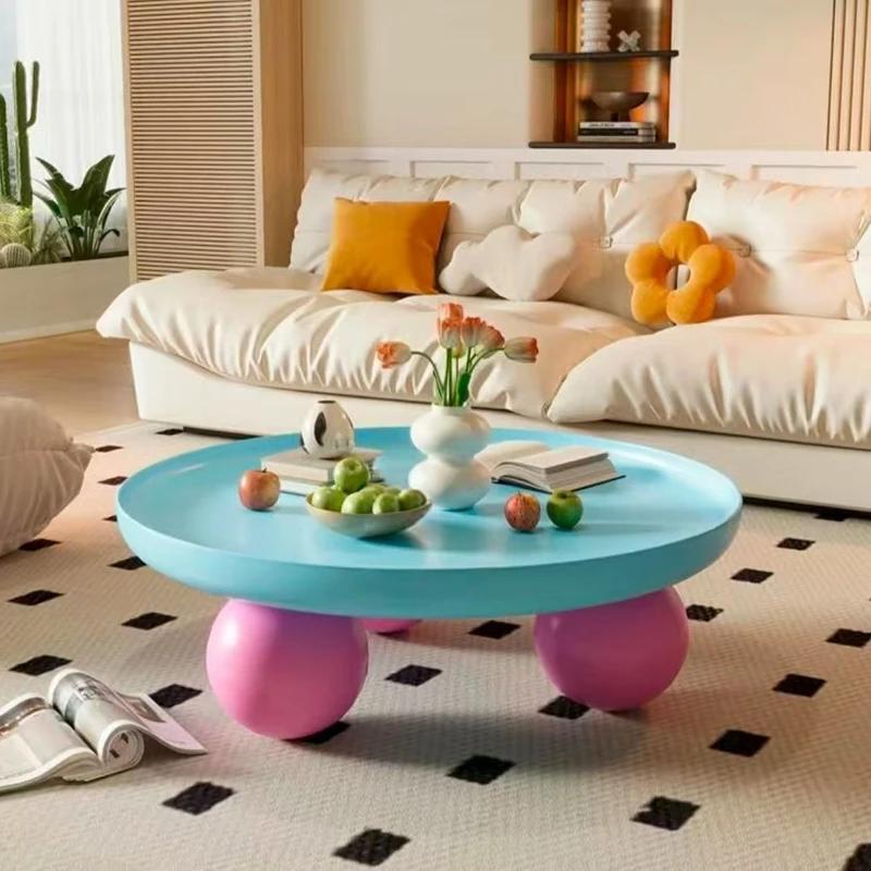 Table basse ronde crème française 2025, Simple et moderne, Dopamine, salon, maison, Table basse créa