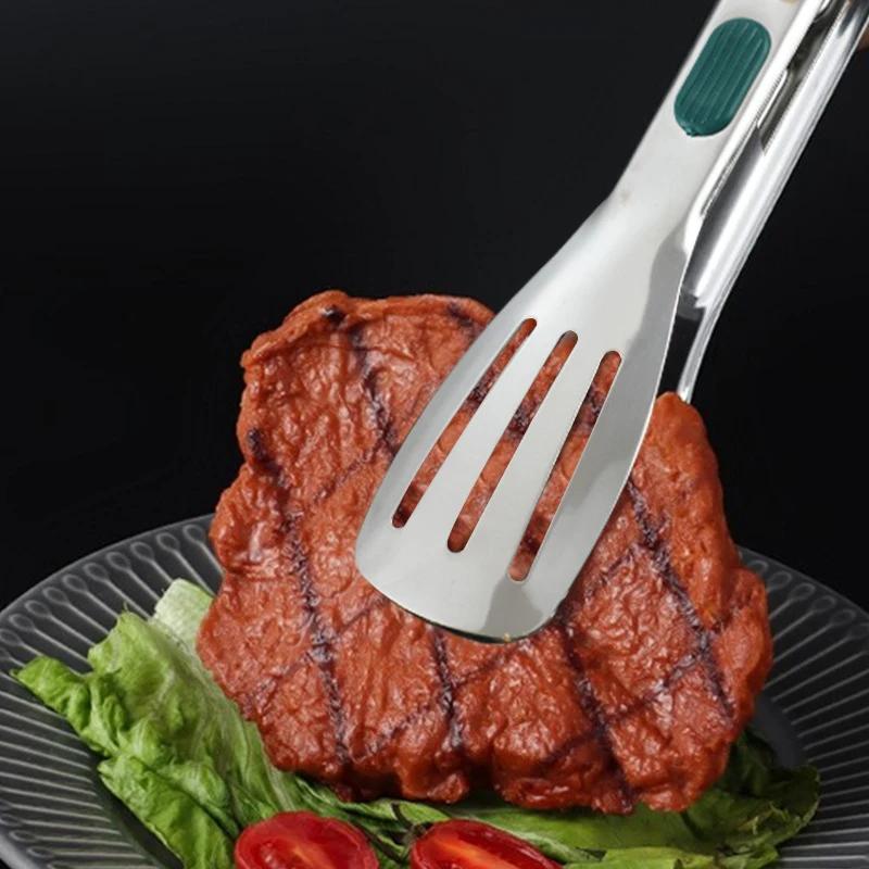 Pinces alimentaires antidérapantes en acier inoxydable, pince de service pour viande, salade, pain,