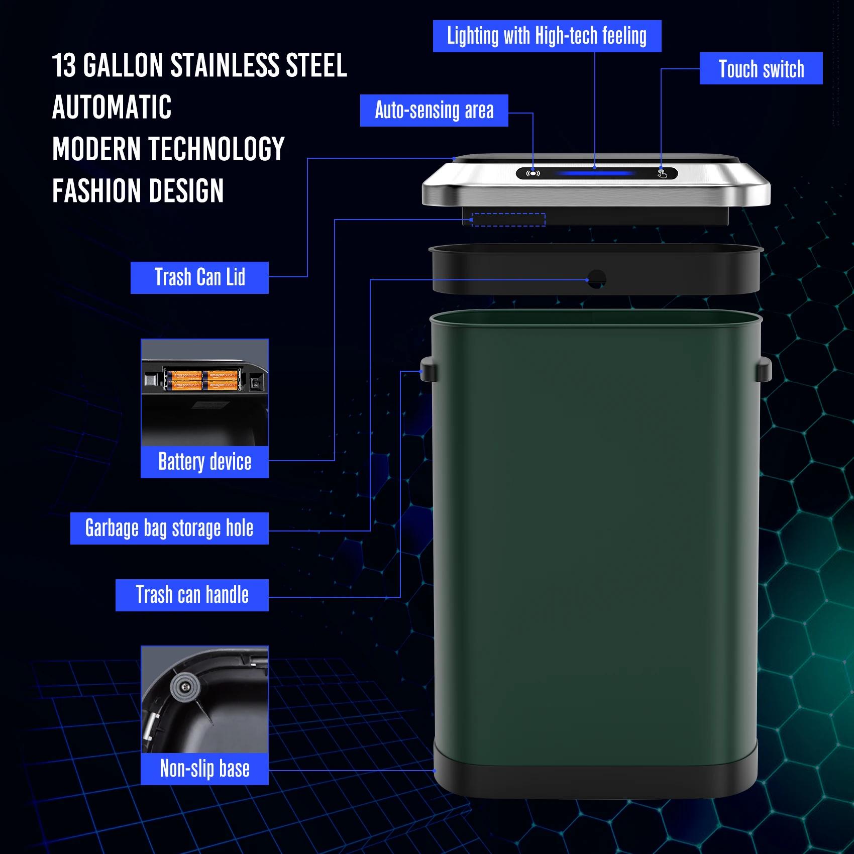 Poubelles automatiques intelligentes, 50L, capteur intelligent complet, vert