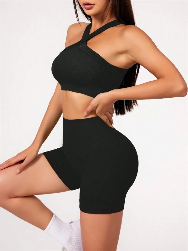 Ensemble yoga 2 pièces femme - Short taille haute et soutien-gorge sport été sensation nue