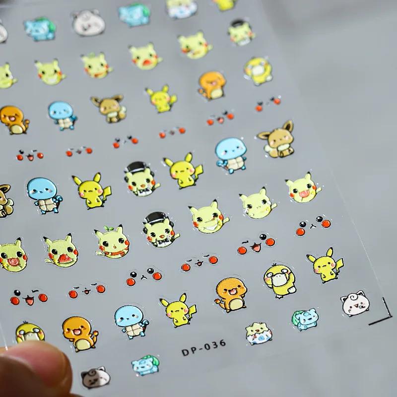 Miniso nouveau Pokémon 5D autocollants pour ongles fournitures de Nail Art mignon Pikachu écureuil a