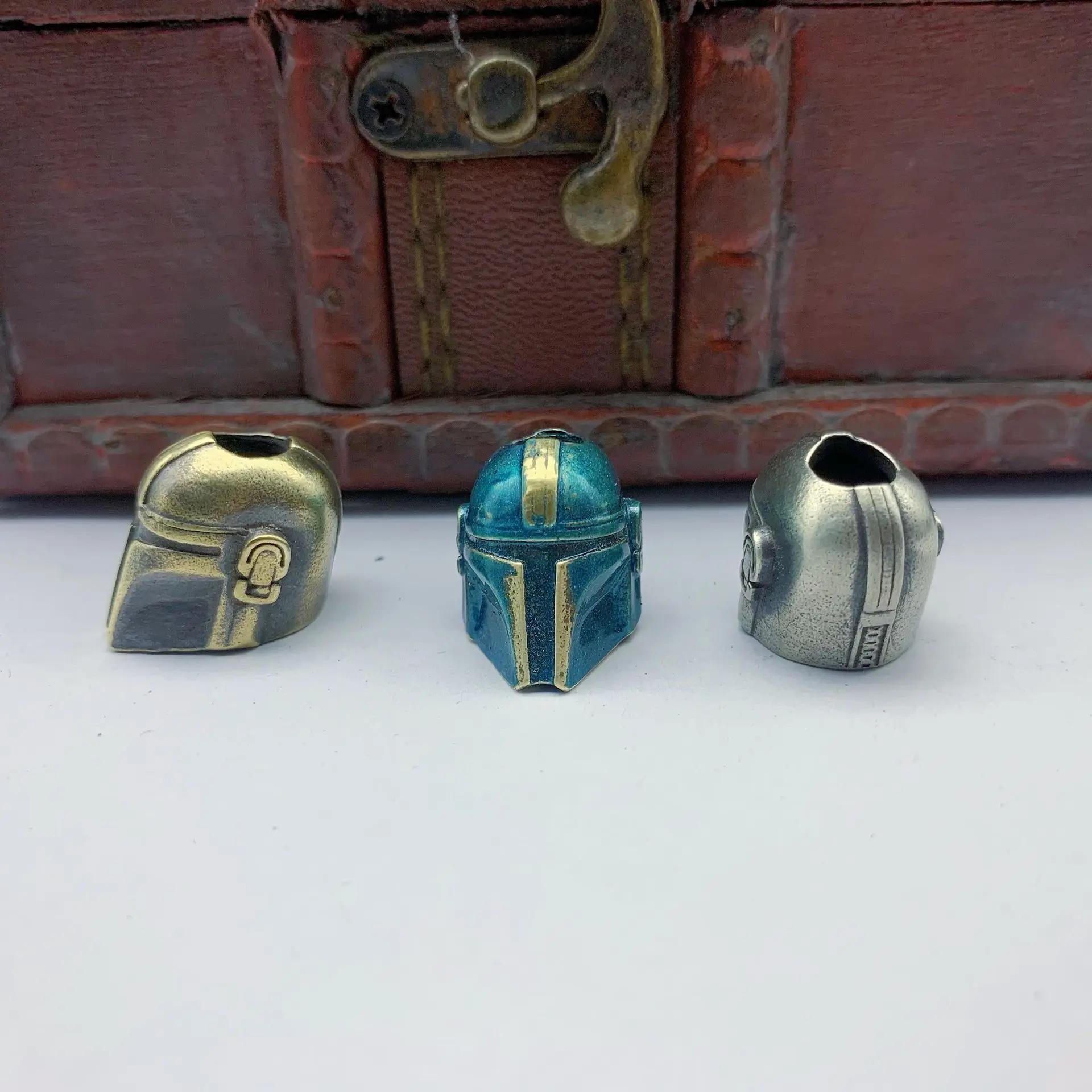 Casque Alien couteau pliant perle paracorde tissé lanière porte-clés pendentifs en laiton bricolage