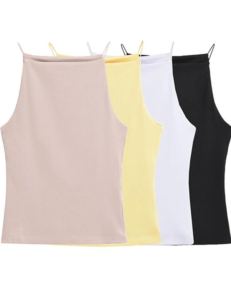 Débardeur licou sans manches pour femmes, bretelles fines, couleur unie, Camisole à la mode