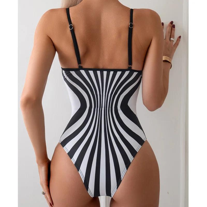 Maillot de bain été rayé sexy femme une pièce push up natation piscine fermé 2026